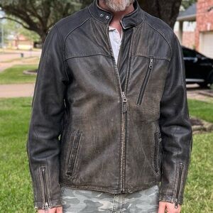 Distressed GAP Leather Jacket Mens Large